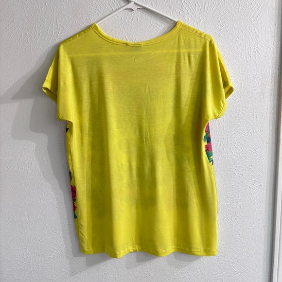 Moncler Scoop Neck Floral Print Yellow Top Tee Size L - Picture 7 of 7